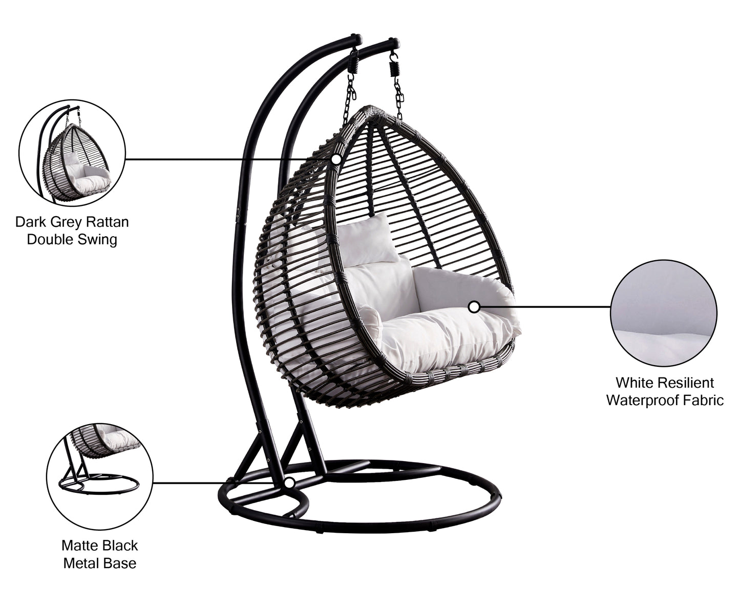 zane dark grey fabric outdoor patio double swing chair