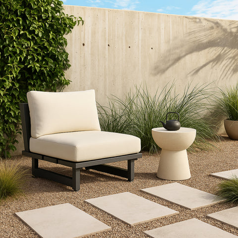 Giselle Cream Water Resistant Fabric Upholstered Outdoor Patio Armless Chair, 1 Piece