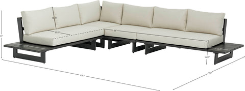 Giselle 129.5" Cream Water Resistant Fabric Upholstered Outdoor Patio Sectional, 4-Piece