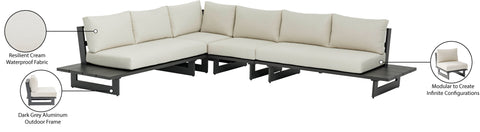 Giselle 129.5" Cream Water Resistant Fabric Upholstered Outdoor Patio Sectional, 4-Piece