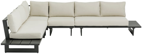 Giselle 129.5" Cream Water Resistant Fabric Upholstered Outdoor Patio Sectional, 4-Piece
