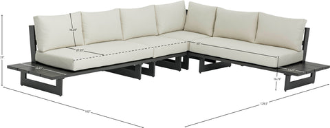 Giselle 102" Cream Water Resistant Fabric Upholstered Outdoor Patio Sectional, 4-Piece