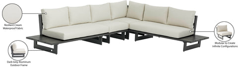 Giselle 102" Cream Water Resistant Fabric Upholstered Outdoor Patio Sectional, 4-Piece