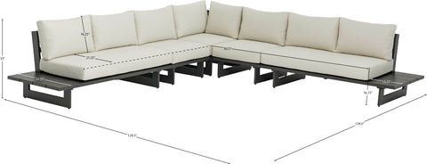 Giselle 129.5" Cream Water Resistant Fabric Upholstered Outdoor Patio Sectional, 5-Piece