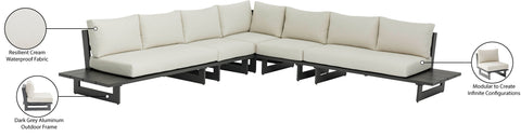 Giselle 129.5" Cream Water Resistant Fabric Upholstered Outdoor Patio Sectional, 5-Piece