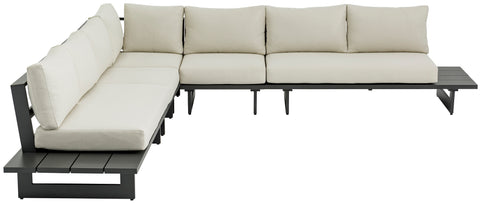 Giselle 129.5" Cream Water Resistant Fabric Upholstered Outdoor Patio Sectional, 5-Piece