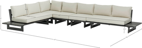 Giselle 102" Cream Water Resistant Fabric Upholstered Outdoor Patio Sectional, 5-Piece