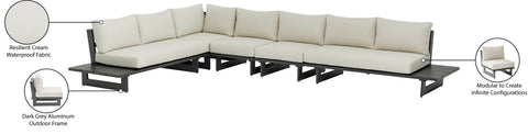 Giselle 102" Cream Water Resistant Fabric Upholstered Outdoor Patio Sectional, 5-Piece