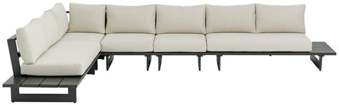 Giselle 102" Cream Water Resistant Fabric Upholstered Outdoor Patio Sectional, 5-Piece