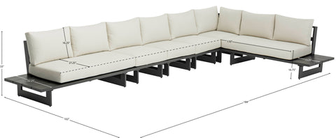 Giselle 102" Cream Water Resistant Fabric Upholstered Outdoor Patio Sectional, 6-Piece