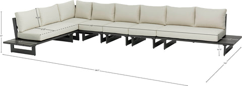 Giselle 184.5" Cream Water Resistant Fabric Upholstered Outdoor Patio Sectional, 6-Piece