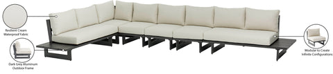 Giselle 184.5" Cream Water Resistant Fabric Upholstered Outdoor Patio Sectional, 6-Piece