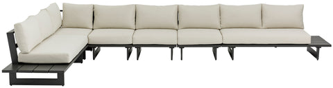 Giselle 184.5" Cream Water Resistant Fabric Upholstered Outdoor Patio Sectional, 6-Piece