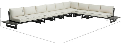 Giselle 129.5" Cream Water Resistant Fabric Upholstered Outdoor Patio Sectional, 7-Piece