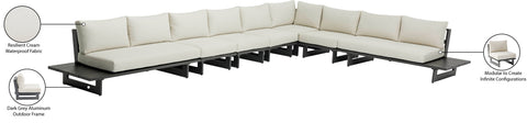 Giselle 129.5" Cream Water Resistant Fabric Upholstered Outdoor Patio Sectional, 7-Piece