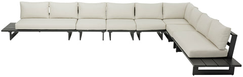 Giselle 129.5" Cream Water Resistant Fabric Upholstered Outdoor Patio Sectional, 7-Piece
