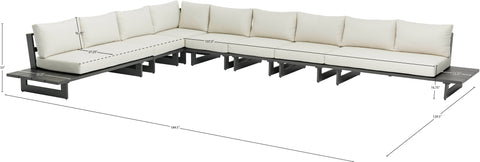Giselle 184.5" Cream Water Resistant Fabric Upholstered Outdoor Patio Sectional, 7-Piece
