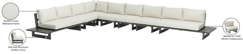 Giselle 184.5" Cream Water Resistant Fabric Upholstered Outdoor Patio Sectional, 7-Piece