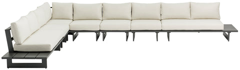 Giselle 184.5" Cream Water Resistant Fabric Upholstered Outdoor Patio Sectional, 7-Piece
