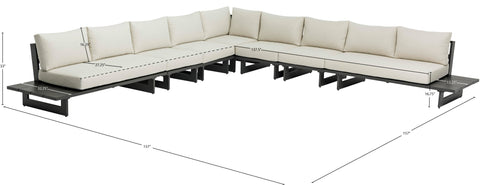 Giselle 157" Cream Water Resistant Fabric Upholstered Outdoor Patio Sectional, 7-Piece