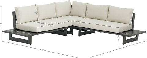 Giselle 102" Cream Water Resistant Fabric Upholstered Outdoor Patio Sectional, 3-Piece