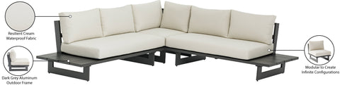 Giselle 102" Cream Water Resistant Fabric Upholstered Outdoor Patio Sectional, 3-Piece