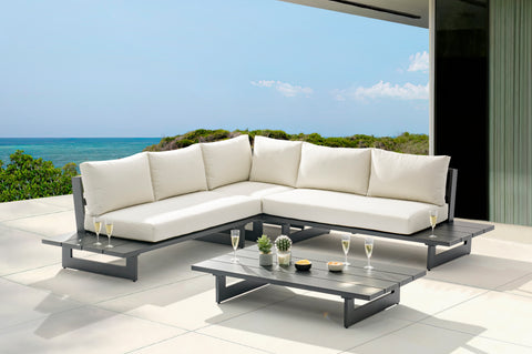Giselle 102" Cream Water Resistant Fabric Upholstered Outdoor Patio Sectional, 3-Piece