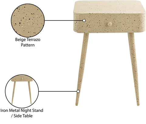 Celeste 17" Beige Iron Nightstand, 1 Piece
