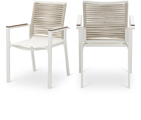 Giselle Beige Mesh And Rope Fabric Outdoor Patio Dining Arm Chair, 2-Piece