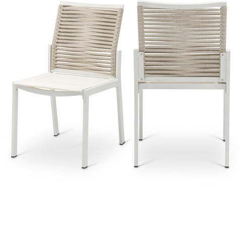 Giselle Beige Mesh And Rope Fabric Outdoor Patio Dining Side Chair, 2-Piece