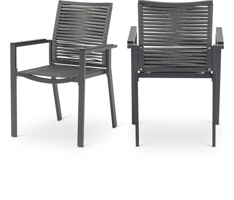 Giselle Grey Mesh And Rope Fabric Outdoor Patio Dining Arm Chair, 2-Piece