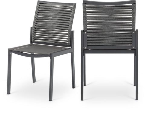 Giselle Grey Mesh And Rope Fabric Outdoor Patio Dining Side Chair, 2-Piece