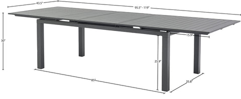 Giselle 95.5" / 119" Grey Aluminum Outdoor Patio Dining Table, 1 Piece