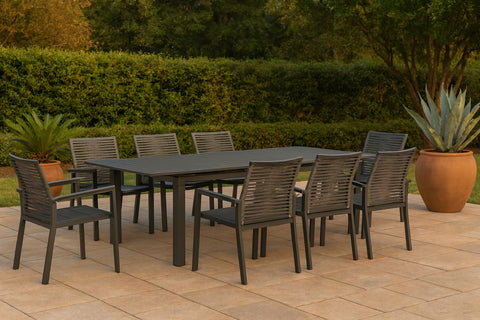 Giselle 95.5" / 119" Grey Aluminum Outdoor Patio Dining Table, 1 Piece