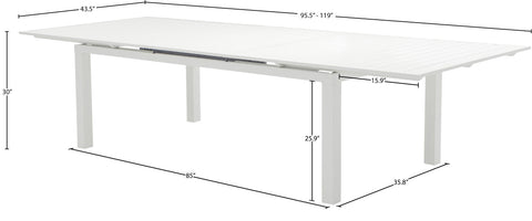 Giselle 95.5" / 119" White Aluminum Outdoor Patio Dining Table, 1 Piece