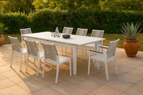 Giselle 95.5" / 119" White Aluminum Outdoor Patio Dining Table, 1 Piece