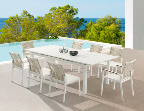 Giselle 95.5" / 119" White Aluminum Outdoor Patio Dining Table, 1 Piece
