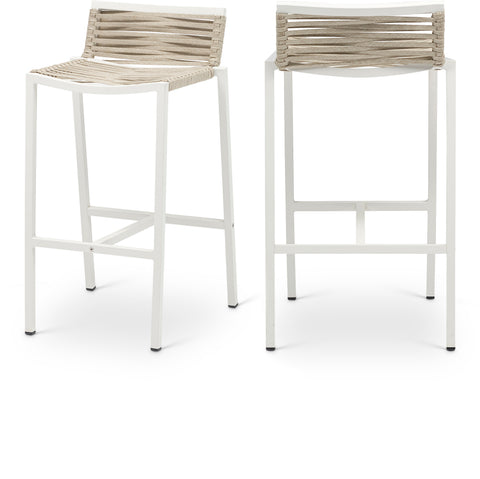 Giselle Cream Mesh And Rope Fabric Outdoor Patio Bar Stool, 2-Piece