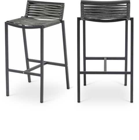 Giselle Grey Mesh And Rope Fabric Outdoor Patio Bar Stool, 2-Piece