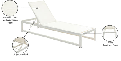 Nicola Cream Mesh Water Resistant Fabric Outdoor Patio Adjustable Sun Chaise Lounge Chair