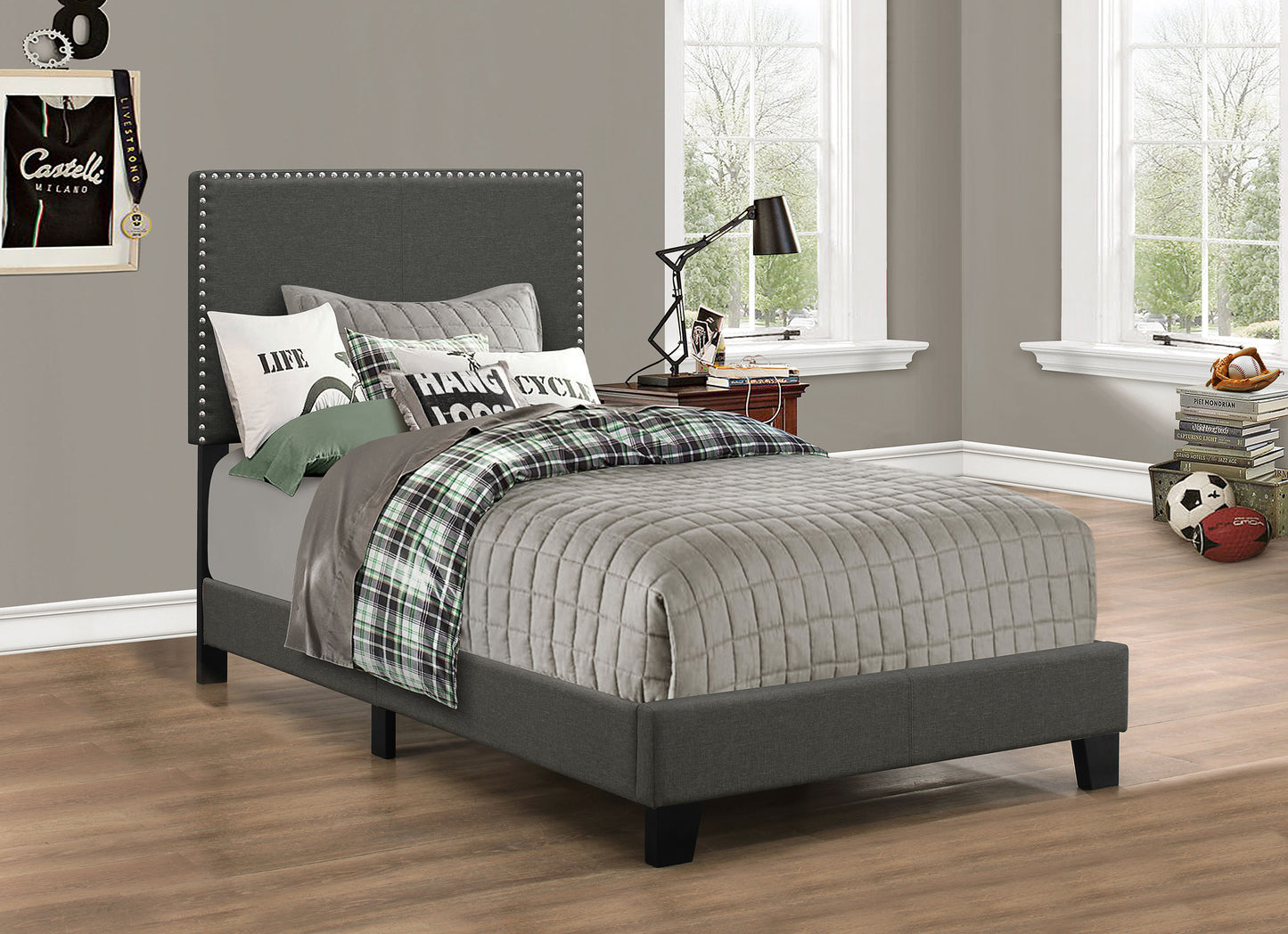 sterling upholstered twin panel bed charcoalcharcoal