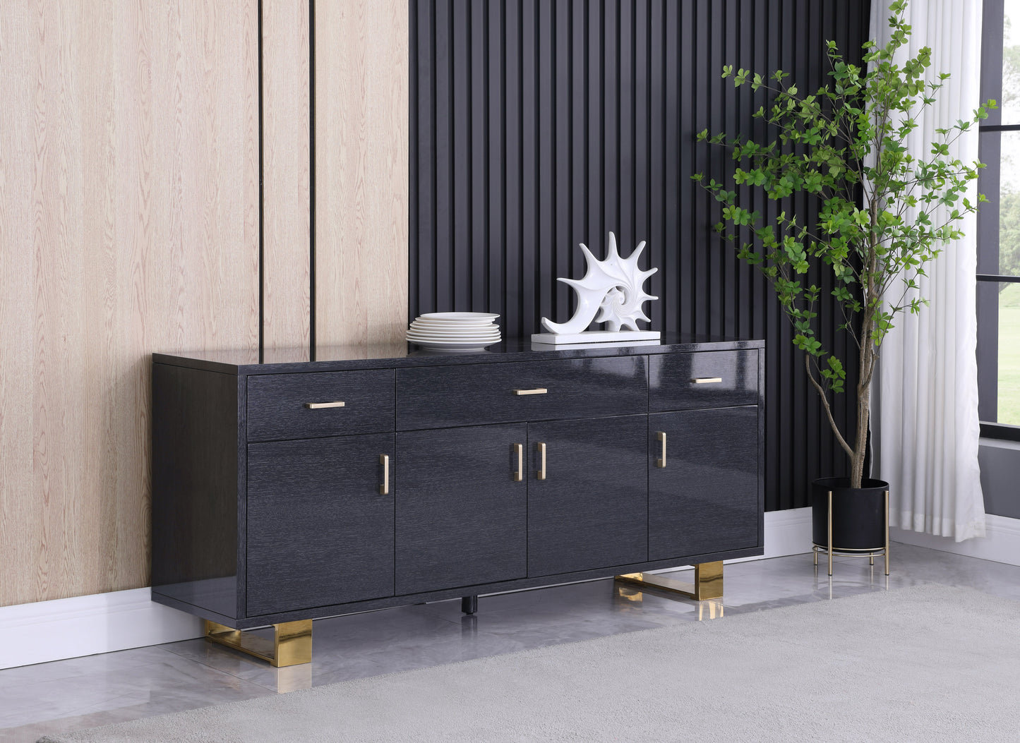 emery grey oak veneer lacquer sideboard/buffet