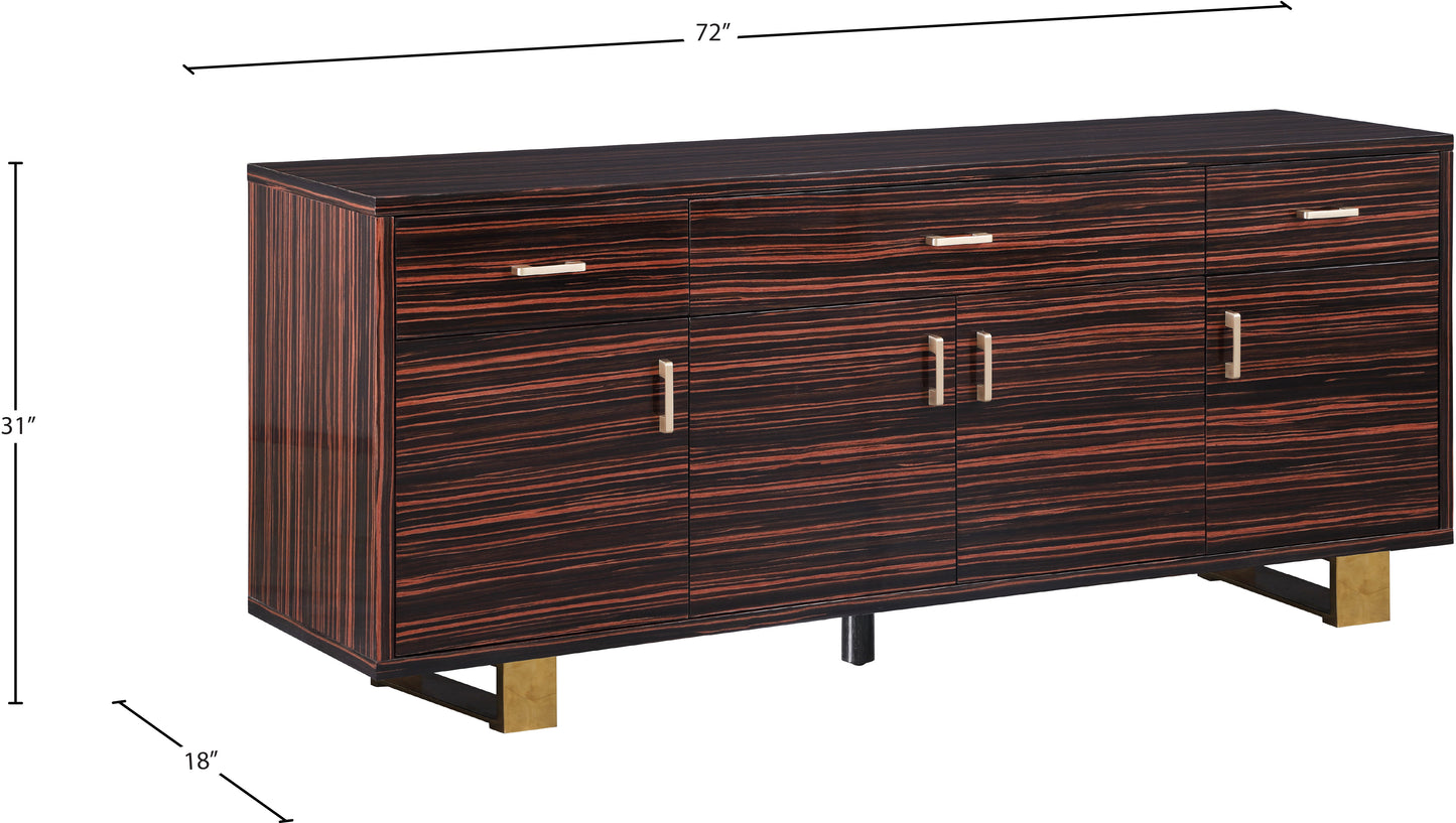 hans brown zebra wood veneer lacquer sideboard/buffet