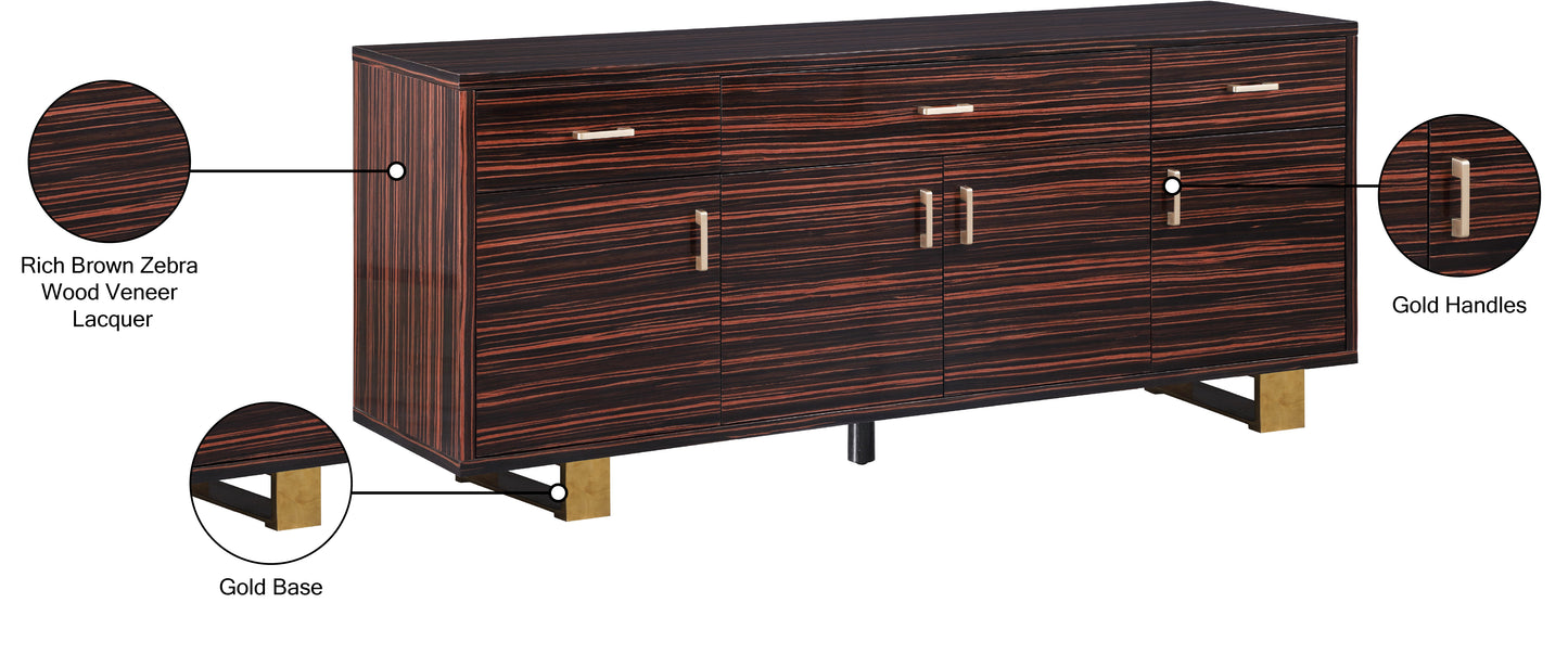 hans brown zebra wood veneer lacquer sideboard/buffet