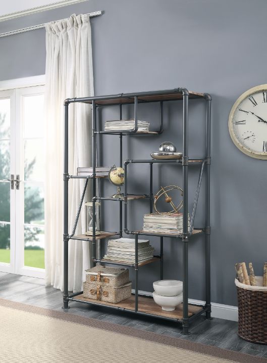 bellarosa bookshelf, antique oak & sandy gray finish