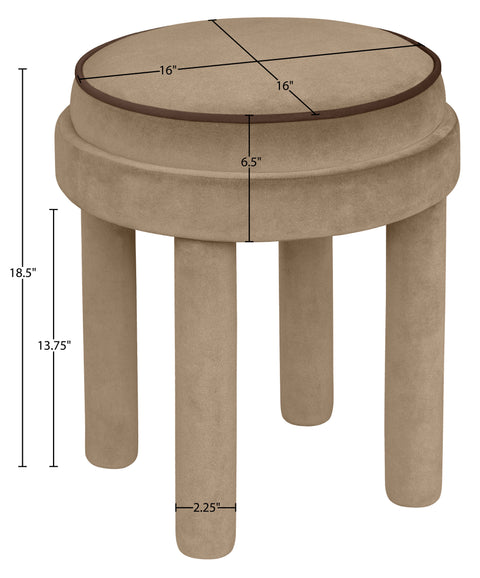 Reese Beige Velvet Upholstered Ottoman / Stool, 1 Piece