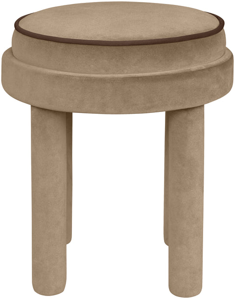 Reese Beige Velvet Upholstered Ottoman / Stool, 1 Piece