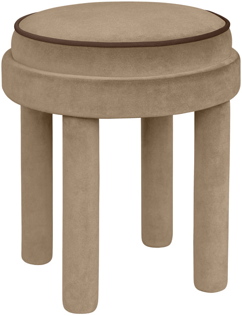 Reese Beige Velvet Upholstered Ottoman / Stool, 1 Piece