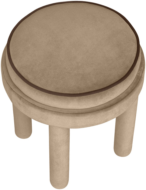 Reese Beige Velvet Upholstered Ottoman / Stool, 1 Piece