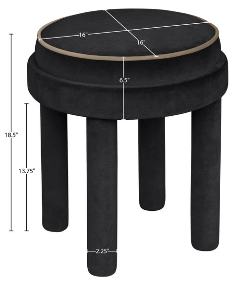Reese Black Velvet Upholstered Ottoman / Stool, 1 Piece